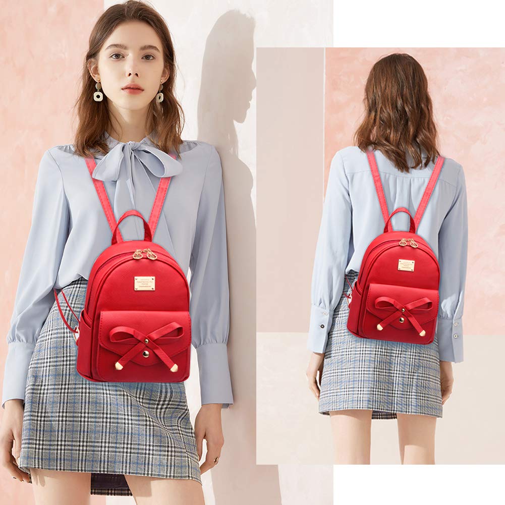 I IHAYNER Girls Bowknot Cute Leather Backpack Mini Backpack Purse for Women