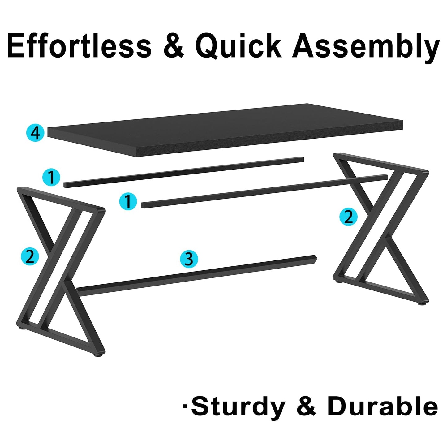 LVB Black Desk, Modern Gaming Writing Computer Desk for Home Office, Metal Wood Study Work PC Computer Table for Bedroom, Industrial Executive Student Workstation Desk, 47 Inch, Black Oak