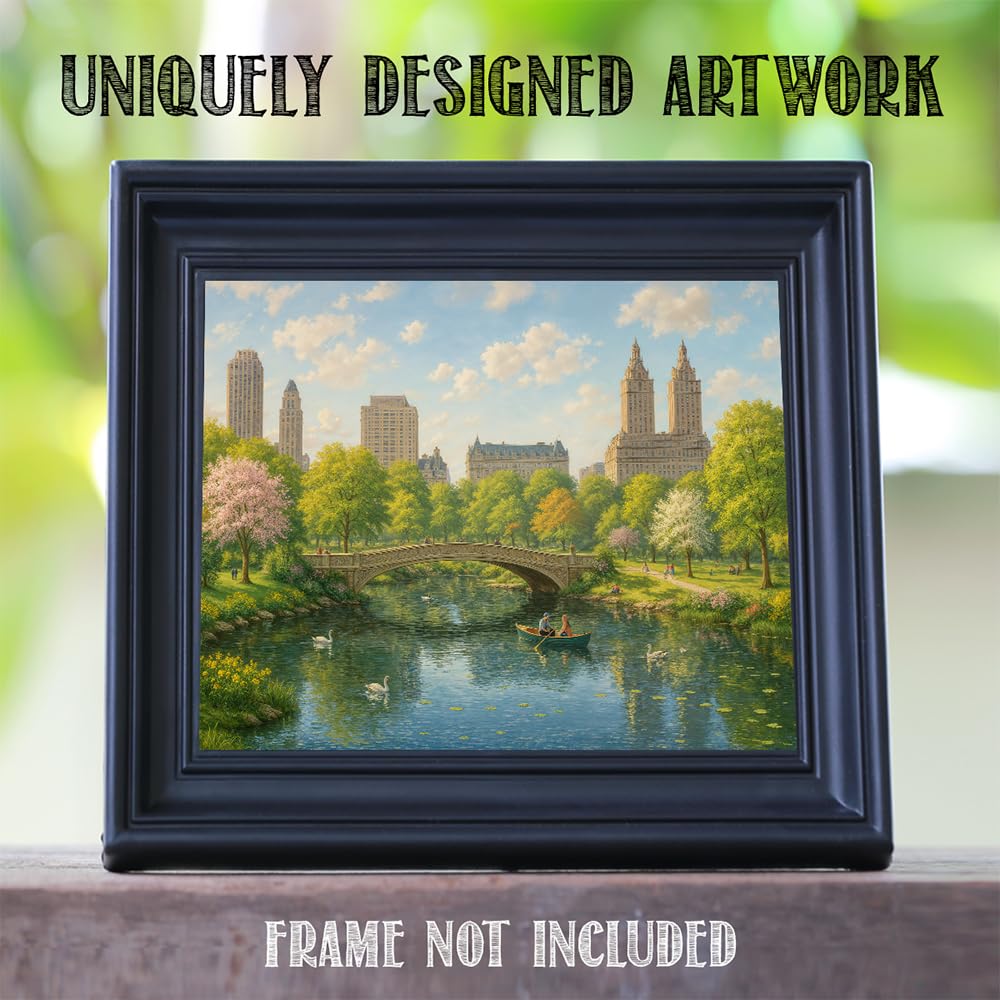 Romantic New York City Central Park in the Spring Painting 11x14 Unframed Poster – Classic Bow Bridge Artwork, NYC Landscape Print for Living Room, Bedroom, Home Office, Condo, or Apartment Décor