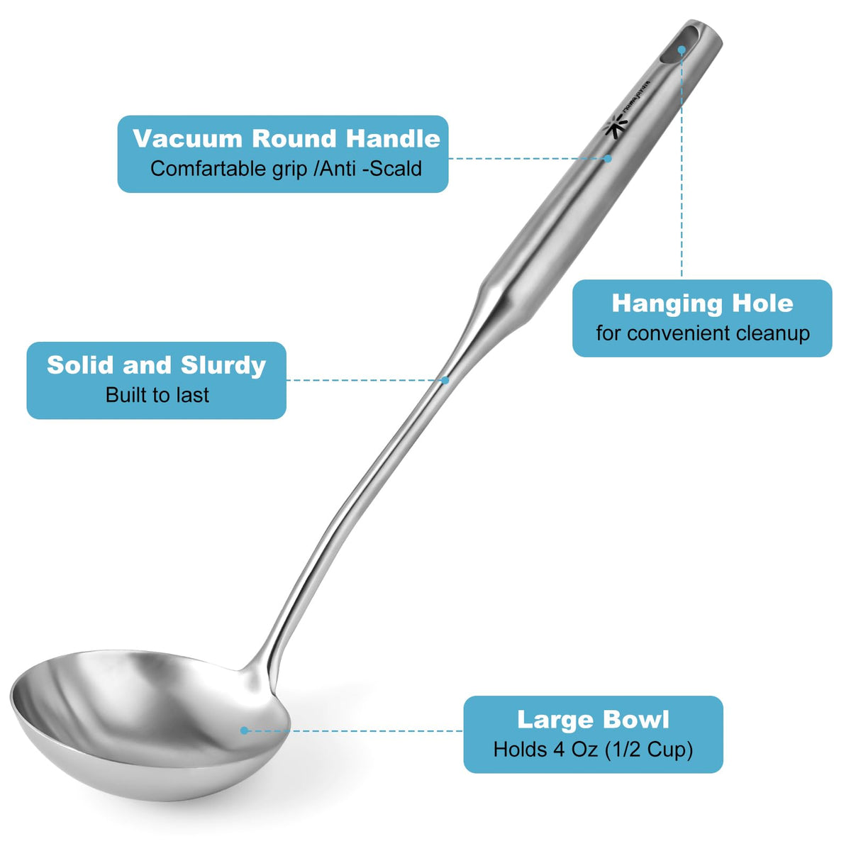 Stainless Steel Soup Ladle and Spaghetti Spoon Set - Large Ladle Spoon, Pasta Strainer, Durable Kitchen Cooking Utensils for Stirring, Serving Pasta, Soup & Sauce，Perfect Gifts