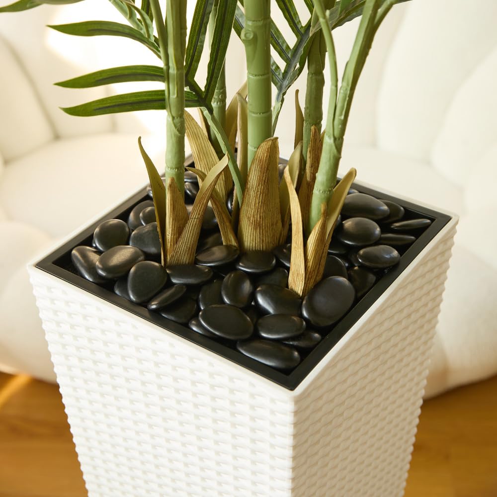 VeriNatural 6FT Artificial Palm Tree - Tall Fake Tree with White Taper Planter & Pebbles, UV Resistant for Indoor & Outdoor Decor - Large Potted Faux Plant for Living Room, Office, Home Decor,VN130