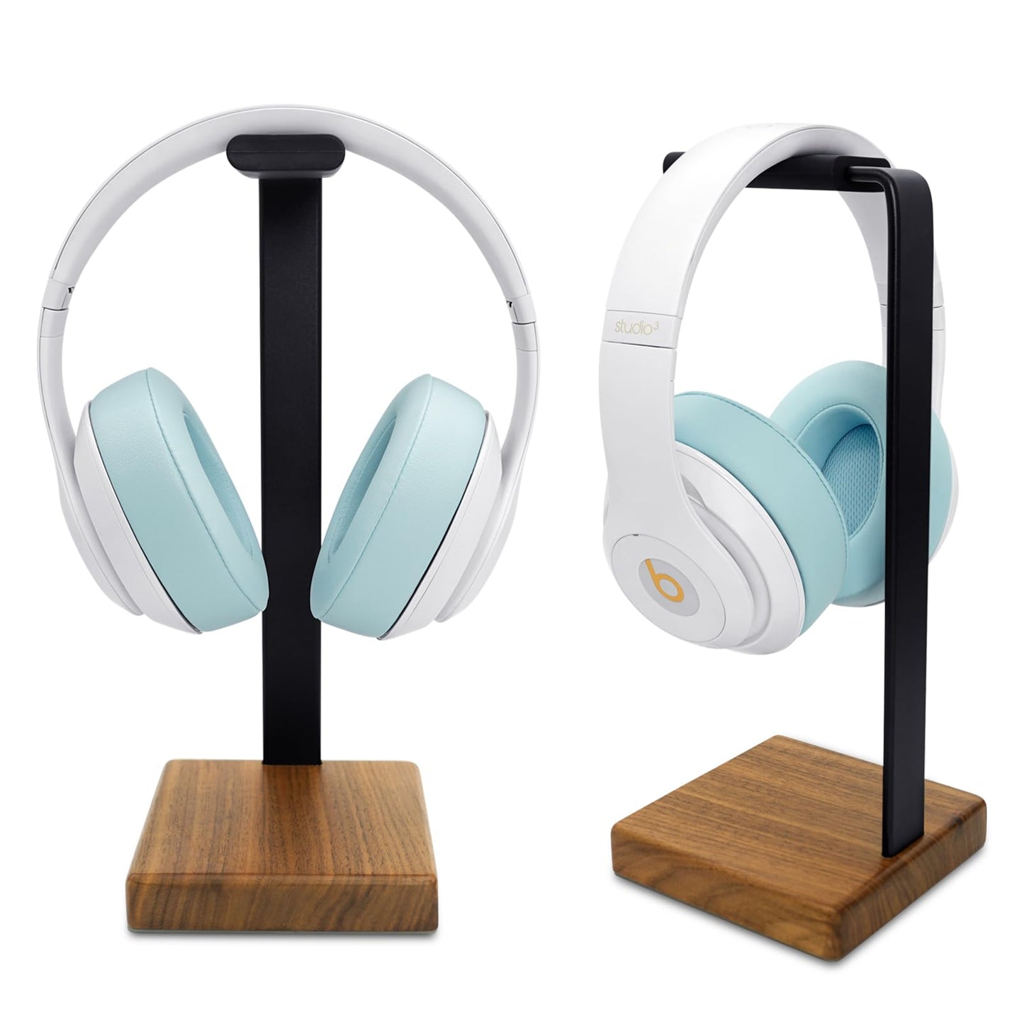 GEVO Headphone Stand for Desk - Wooden Headset Stand for Desk - Wooden Headphone Holder with Airpods Max and More(Square)
