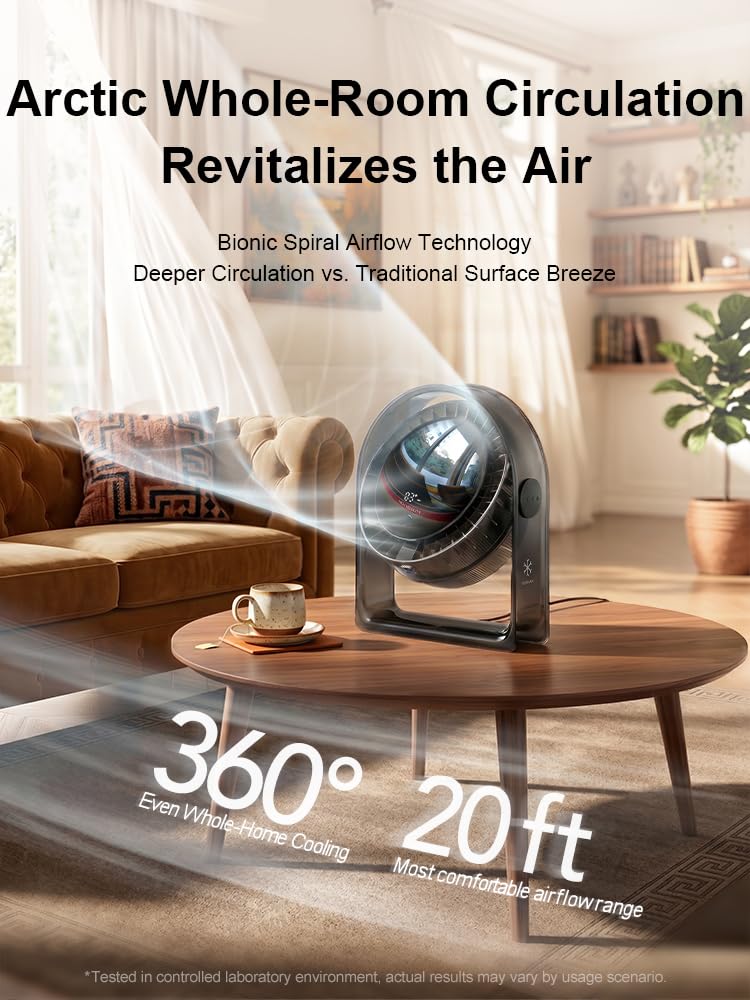 2026 New Desk Fan, Quiet Air Circulator Mini Fan for Bedroom, Portable Smart Display USB Fan, 4 Speeds Strong Airflow, 120°Tilt, Small Desktop Table Fans For Office Bedside Room, Translucent Black