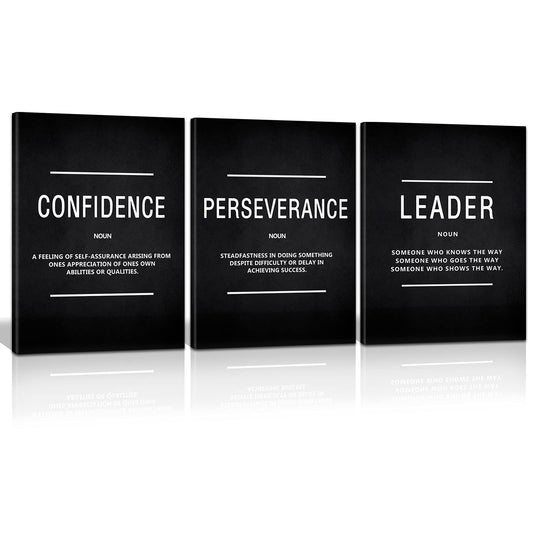 KAWAHONE Large Motivation Posters for Office, Inspiration Leader Confidence Perseverance Quotes Success Canvas Wall Art Framed Positive Sayings Wall Hanging for Home Office Workplace -20''x 28''x 3PCS