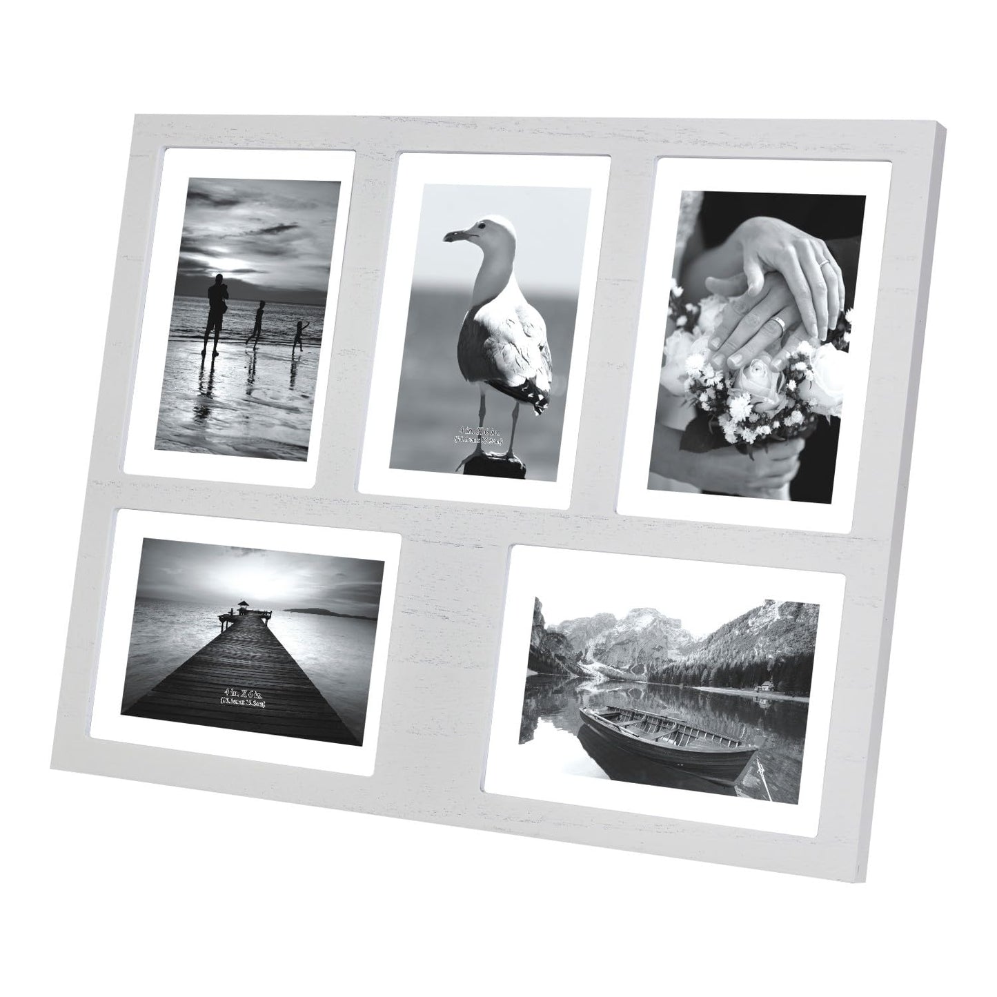 UMICAL 4x6 5-Opening Picture Frame with Shatter-Resistant Glass & White Wood 4x6 Collage Photo Frames for 4x6 Brushed Modern Black 5-Open Frame Made for Tabletop Stand and Wall Mounting