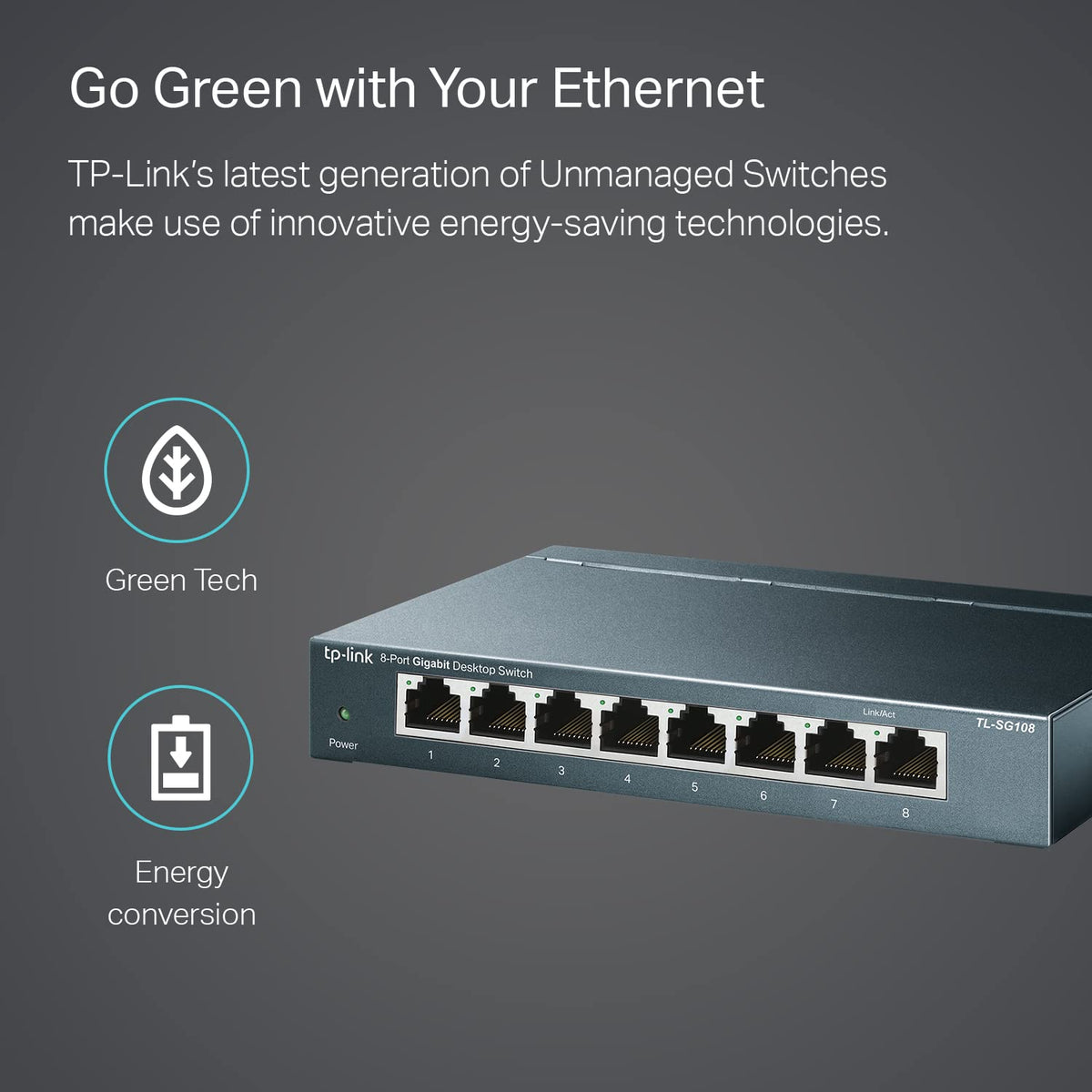 TP-Link 8 Port Gigabit Ethernet Network Switch - Ethernet Splitter | Plug & Play | Fanless | Sturdy Metal w/ Shielded Ports | Traffic Optimization | Unmanaged | Lifetime Protection (TL-SG108)