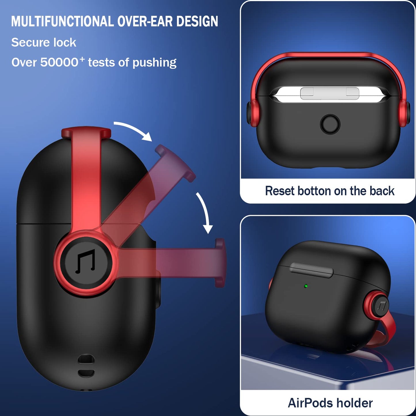 R-fun for Airpods Pro Case (2nd/1st Gen,2023/2022/2019) with Secure Lock & Cleaning Kit, Music Headset Earphone Protective Case Cover Compatible with Airpods Pro 2 (USB-C/Lightning Cable), Black/Red