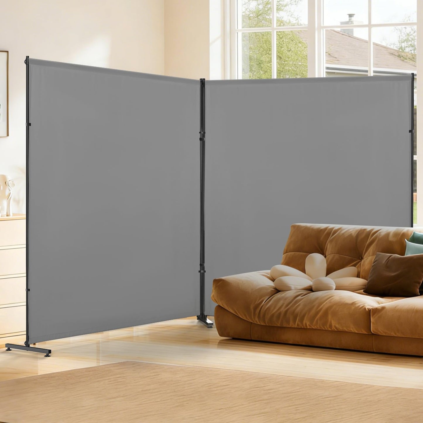 YSEJOMP Room Divider Screen 72"-140" Wide x72 High with Height-Adjustable Feet, 2 x Privacy Panels for Home, Office, or Classroom, Easy to Move and Height Adjustable (2, Gray)
