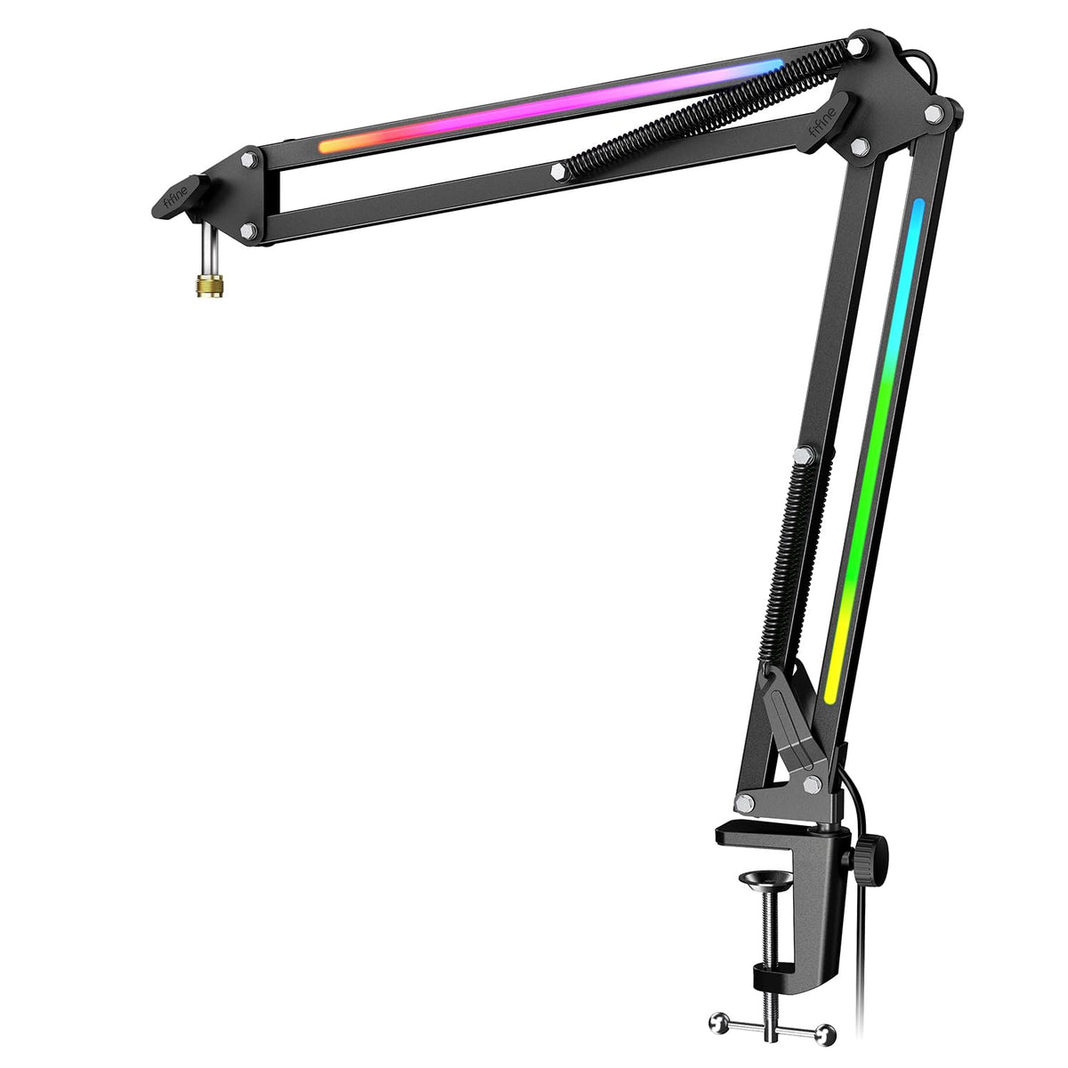 FIFINE Microphone Boom Arm, Metal Adjustable Mic Arm Stand with RGB Control, 3/8” to 5/8” Screw Adapter, Desk Mount Clamp, Suspension Scissor Mic Stand for Gaming Streaming Podcast-AmpliGame BM38