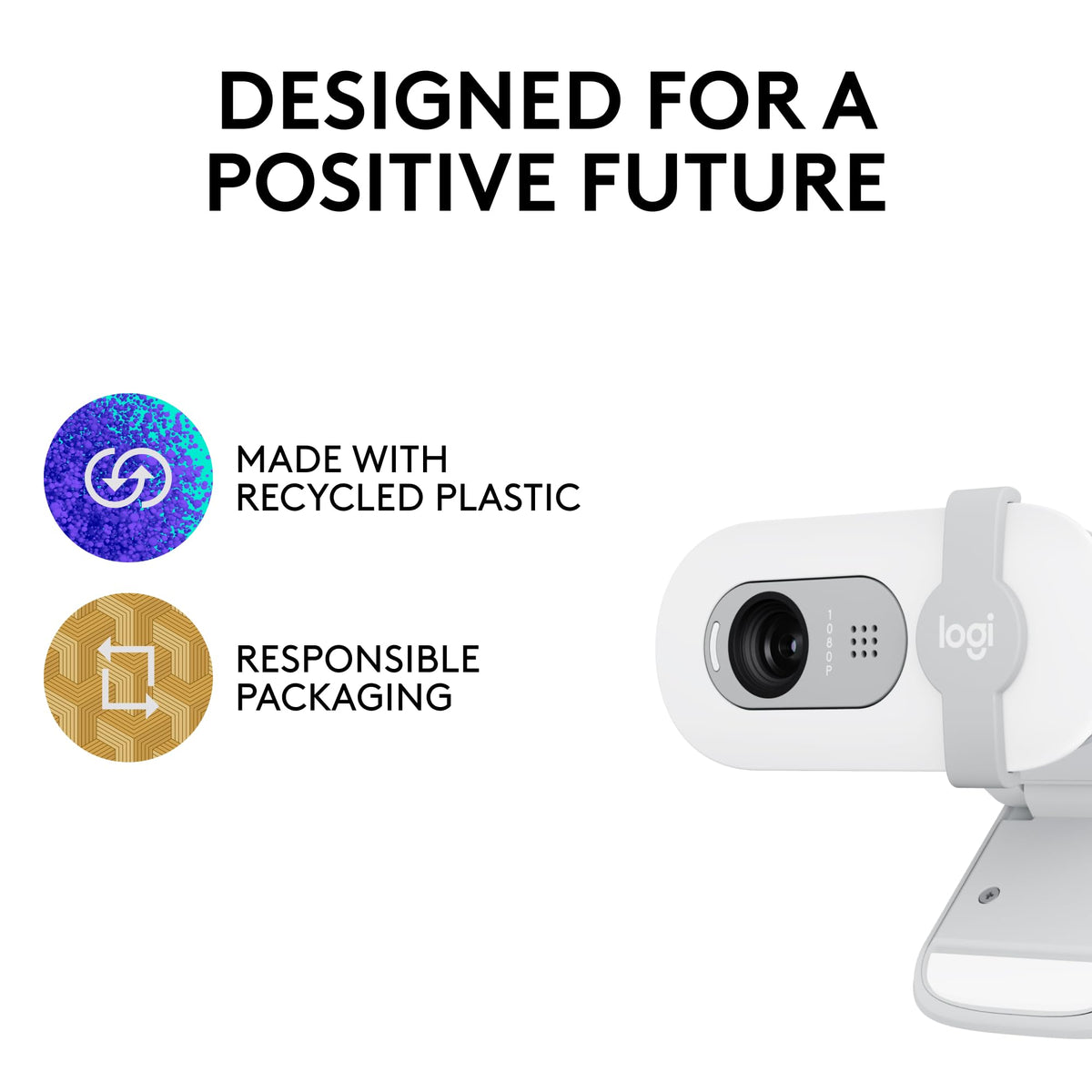 Logitech Brio 100 Full HD 1080p Webcam for Meetings, Streaming, Desktop, Laptop, PC - Built-in Mic, Shutter, Works with Zoom, Microsoft Teams, Nintendo Switch 2’s new GameChat Mode-Off -White