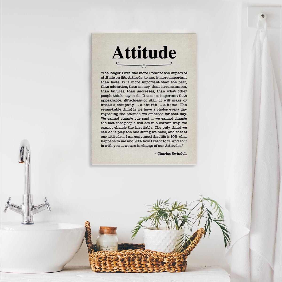 Inspirational Wall Art Canvas Painting Framed, Motivational Attitude Quote Poster Print Ready to Hang Home Office Living Room Decor 10×8 Inches