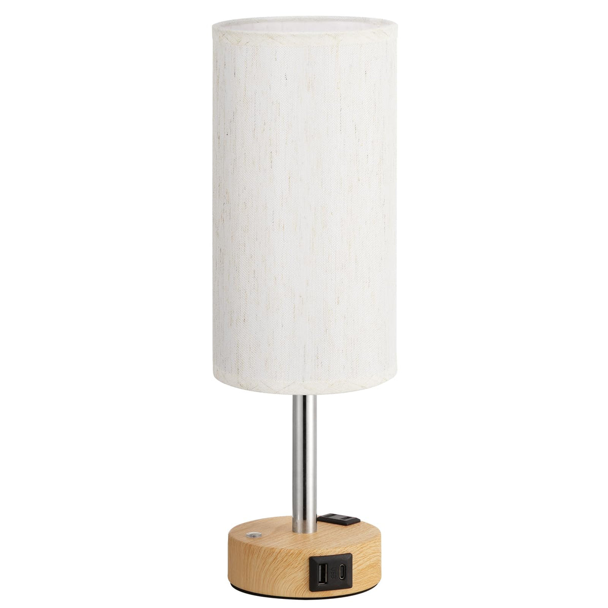 Touch Bedside Table Lamp with Memory - Stepless Dimmable Lamp for Bedroom, Small Nightstand Lamp with Dual USB Charging Ports and AC Outlet, Wood Night Light, Deak Lamp for Nursery, Living Room, Dorm