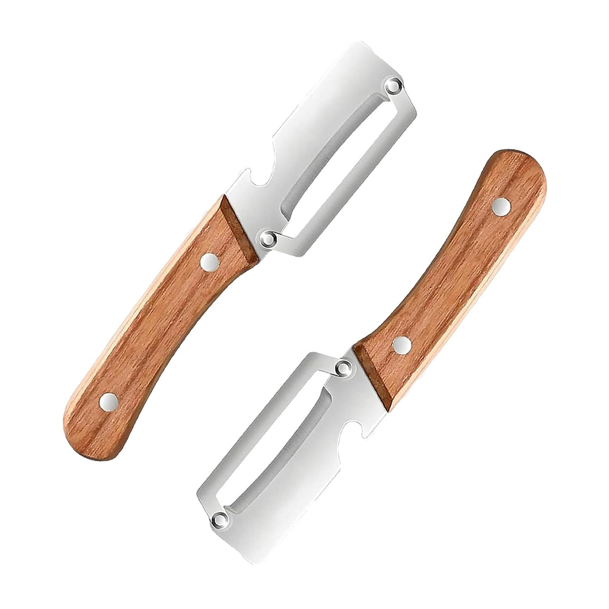 2-in-1 Multifunctional Vegetable Peeler with Wooden Handle & Stainless Steel Blade, Multifunctional Vegetable Peeler, Built-in Bottle Opener, Fruit & Vegetable Kitchen Peeling Tool (2Pcs)