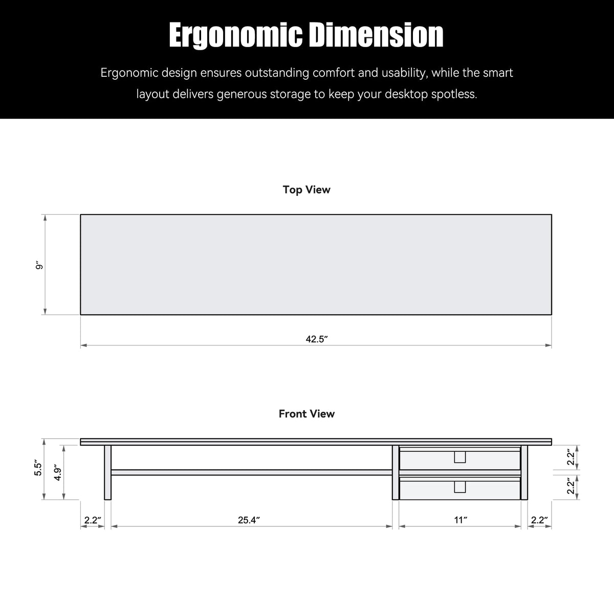FENSULN Dual‑Tier Monitor Stand Riser with Drawers, Desktop Organizer Shelf Storage for Computer Screen 2 Monitors, Supports for PC Computer Monitor, Printer, Heavy TV Riser Brown and Black