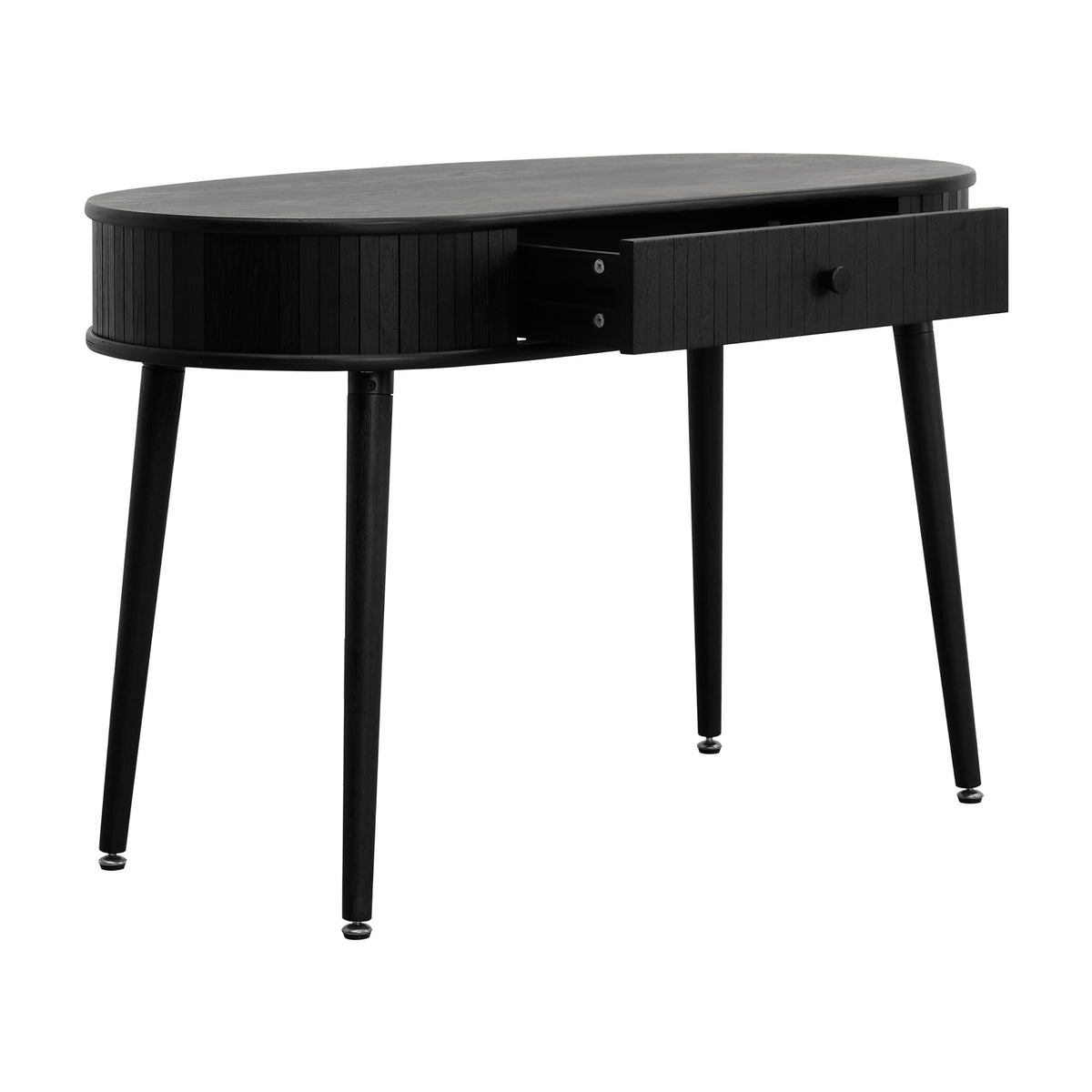 NTC Stream Desk, Modern Wooden Writing Desk with Hidden Drawer, Stylish Vertical Groove Design, Home Office Workstation, Minimalist Study Table, Easy Assembly - Burnt Black