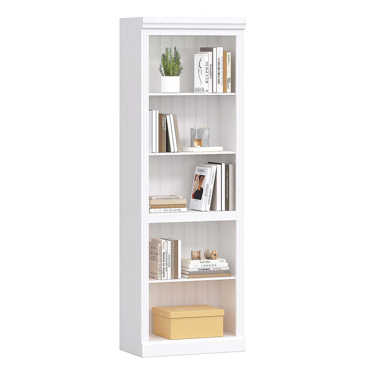 Spirich 5 Tier White Bookshelf, Tall Bookshelf with Storage, Open Wooden Book Shelf, Modern Large Bookcase for Living Room, Home Office, Dinning Room