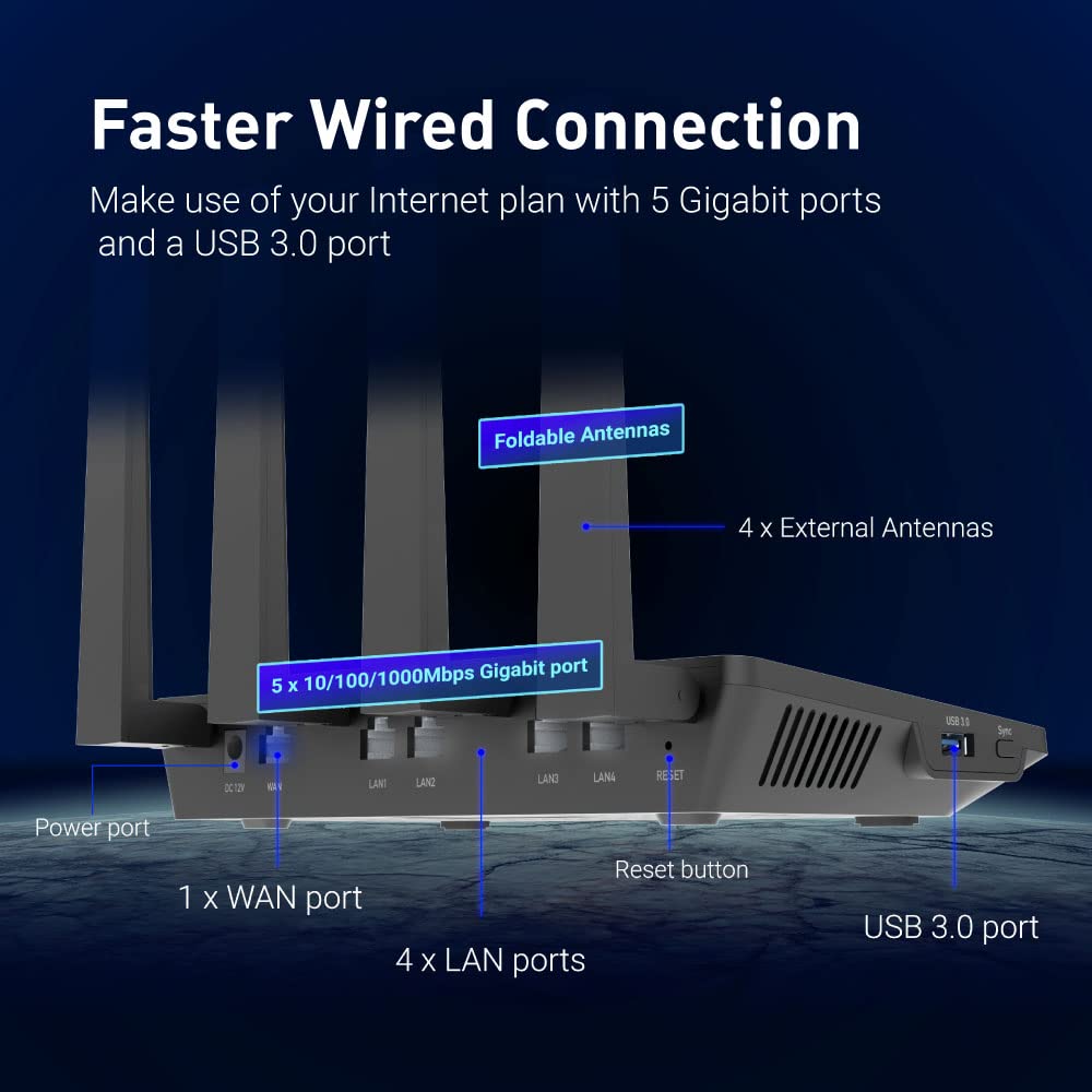 GL.iNet GL-AX1800(Flint) WiFi 6 Router -Dual Band Gigabit Wireless Internet Router | 5 x 1G Ethernet Ports | Up to 120 Devices | OpenVpn&WireGuard