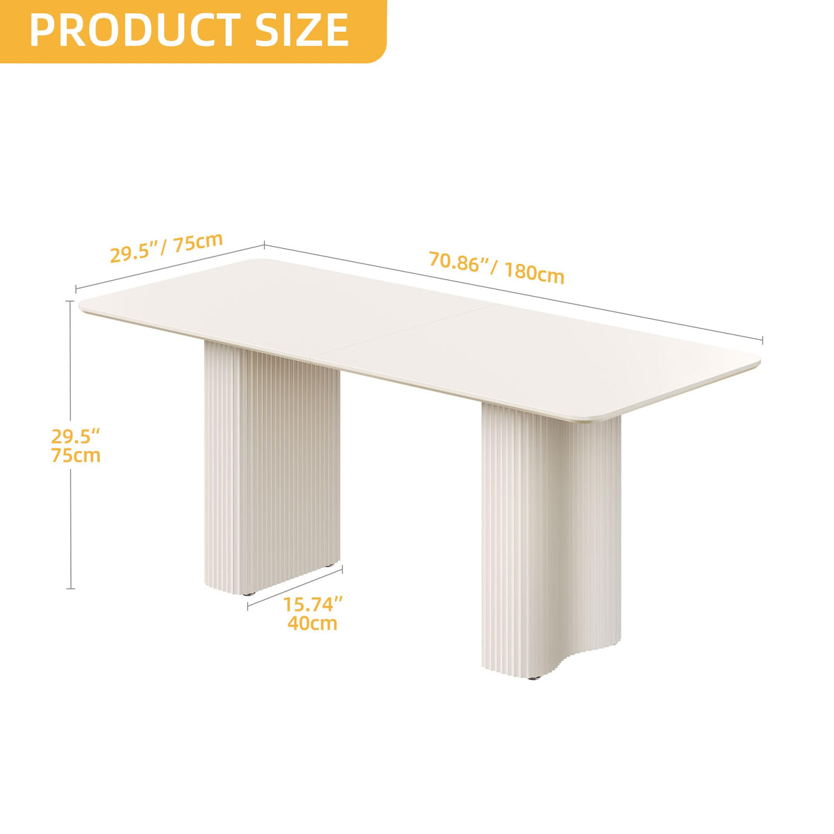 DWVO 70.8 Inch Dining Table for 6-8 People Modern Rectangular Kitchen Table Large Cream White Dinner Table with Solid Wave Curved Legs for Dining Room Kitchen Home Office Apartment, White