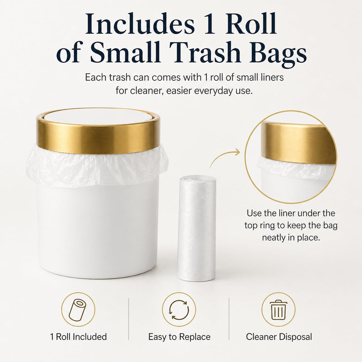 JILLICK Mini Trash Can with Lid, 1.5L / 0.4 Gal Small Metal Countertop Trash Bin with Swing Lid for Desk, Coffee Bar, Vanity, Bathroom, Office, White