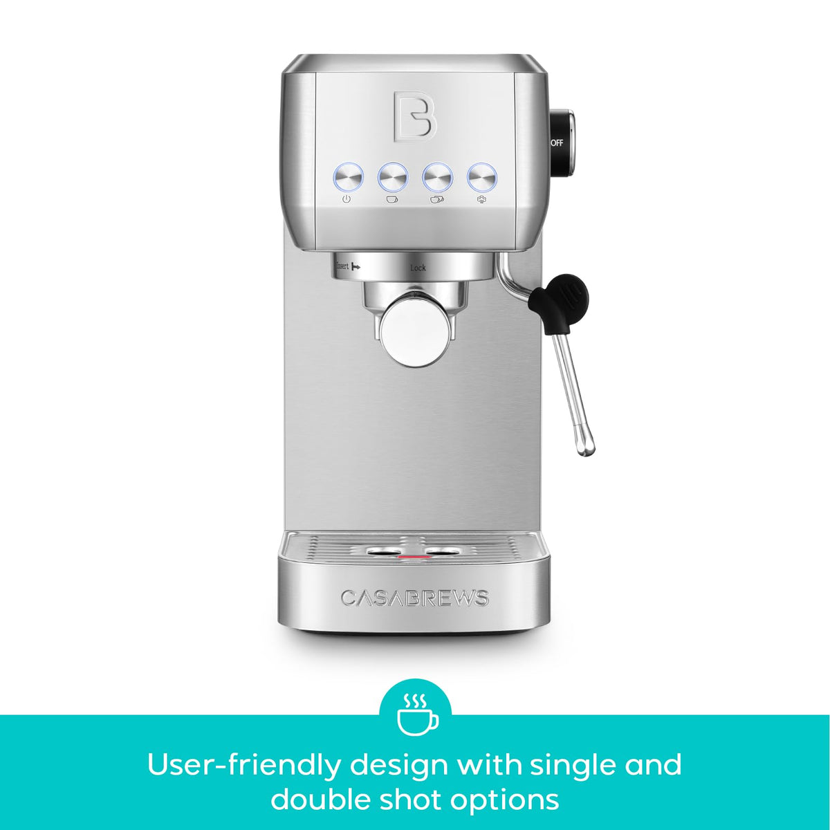 CASABREWS 3700 Essential Espresso Machine 20 Bar, Stainless Steel Cappuccino & Latte Coffee Maker with Steam Frother for Home, 43.9oz Water Tank, Silver