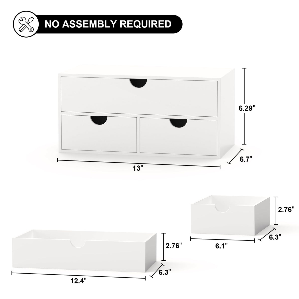 Bamboo Desk Organizer with Drawers Desktop Storage Drawers for Bills Office Supplies Kitchen Utensils Organizing Tool for Home Classroom Organization No Assembly (White)