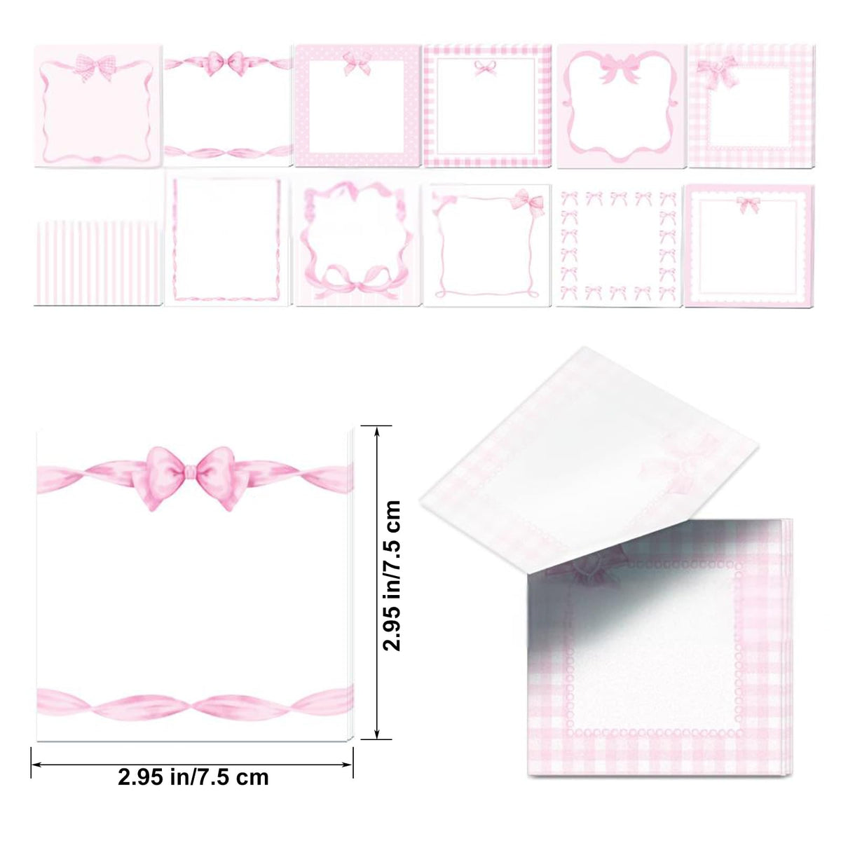 Cute Sticky Notes 3x3 Pink Bow Sticky Note Pads Aesthetic Coquette Bows Note Pad Self-Stick Ribbon Bowknot Stickey Notes Memo Pad Stationery Study School Essentials Desk Office Teacher Supplies