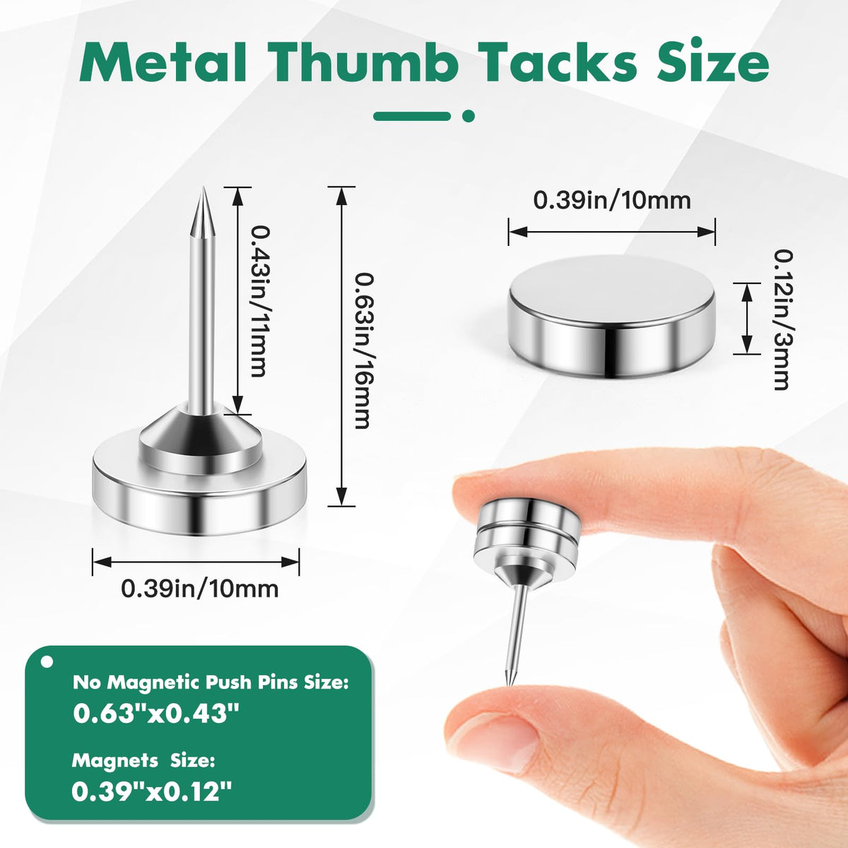 GOOLADA 30 Sets Magnetic Tacks, Silver Magnetic Push Pins, Flat Thumbtacks for Hanging, Poster Hanger, Silver Push Pins for Bulletin Board Cork Board Cubicle Wall