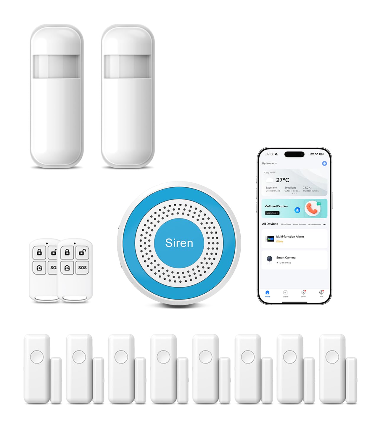 PGST Alarm System for Home Security,2025 Wireless Security Systems for House with Instant App Alerts,13Pcs with Door/Motion Sensors,Remote,Compatible with Alexa for Villa,Apartment,Kids Safety,Office