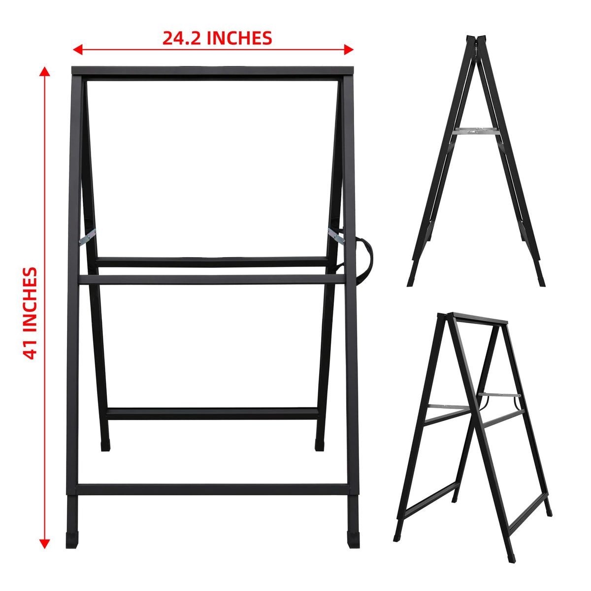 Yakpho Heavy Duty Slide-in Folding Sandwich Board A-Frame Sidewalk Sign 24x36 Inch Black Coated Steel Metal Double-Sided Pavement Sign (Frame only)