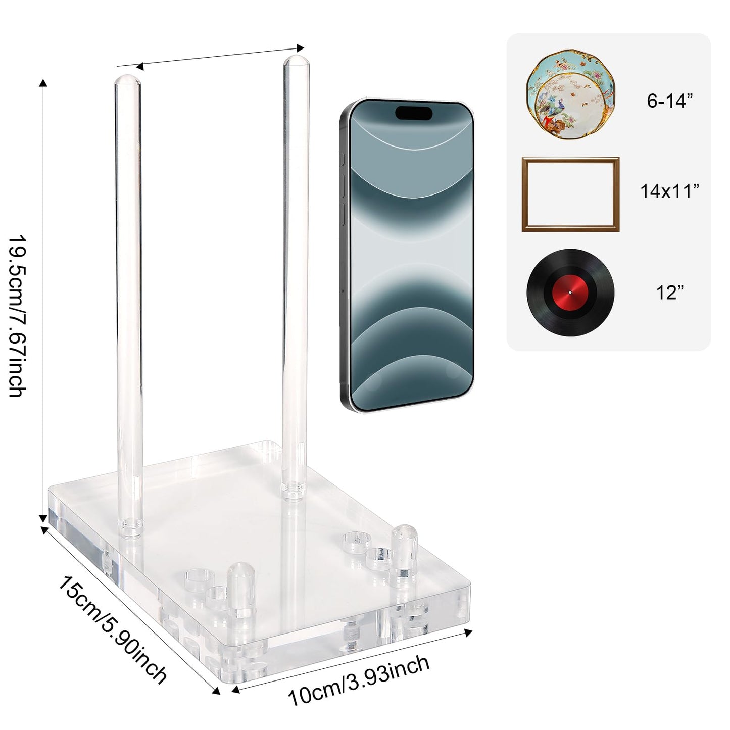Acrylic Plate Stand for Display, Adjustable Clear Acrylic Plate Holder Picture Easel Stand, Book Stand and Display Holder for 6-14 Inch Decorative Plate, Record, Plaque, Photo, Platter, Tabletop Art