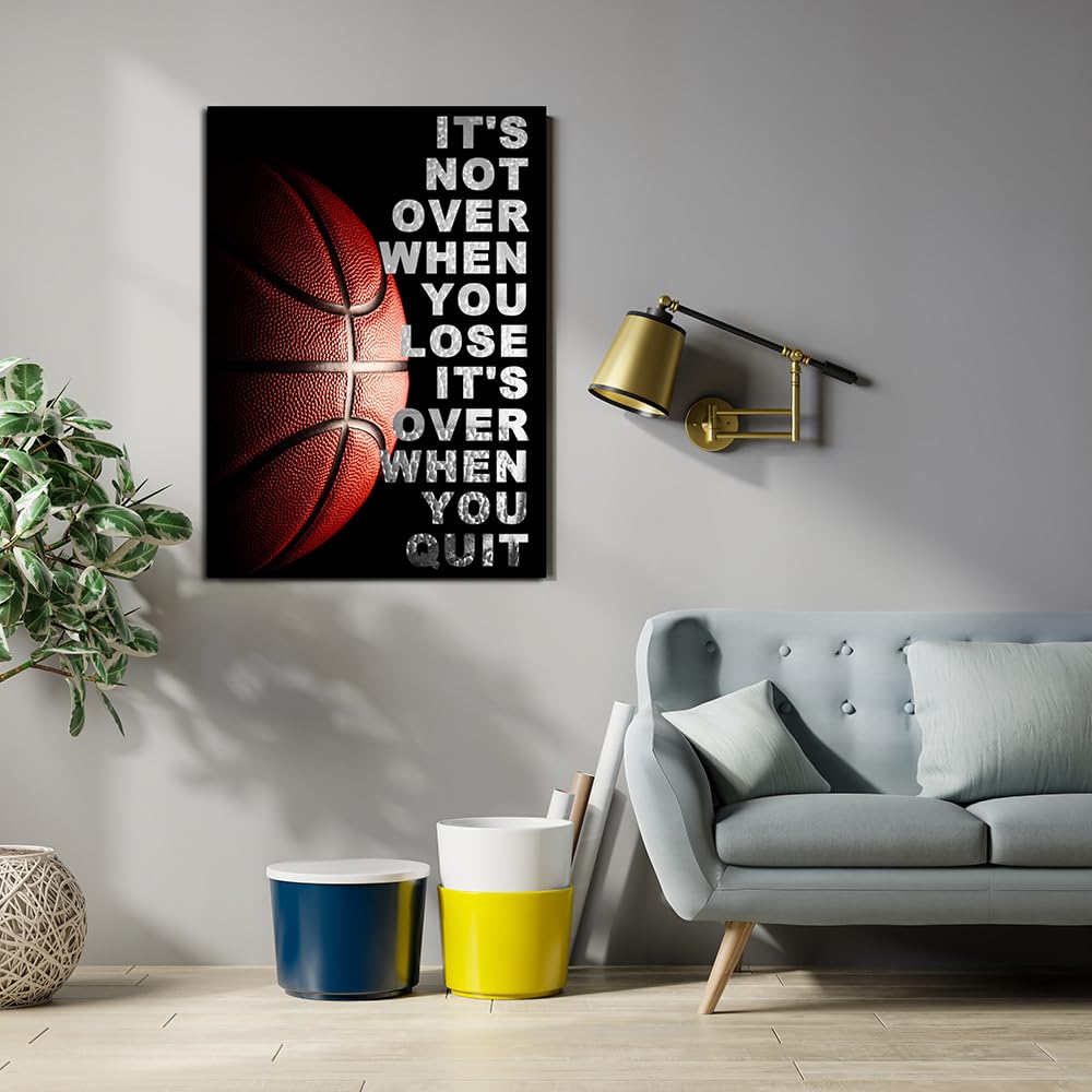 Basketball Inspirational Wall Art Entrepreneur Quotes Its Not Over When You Lose Canvas Posters -Motivational Sport Canvas Print Frame Picture Painting for Office Kids Boys Bedroom-32"x24"