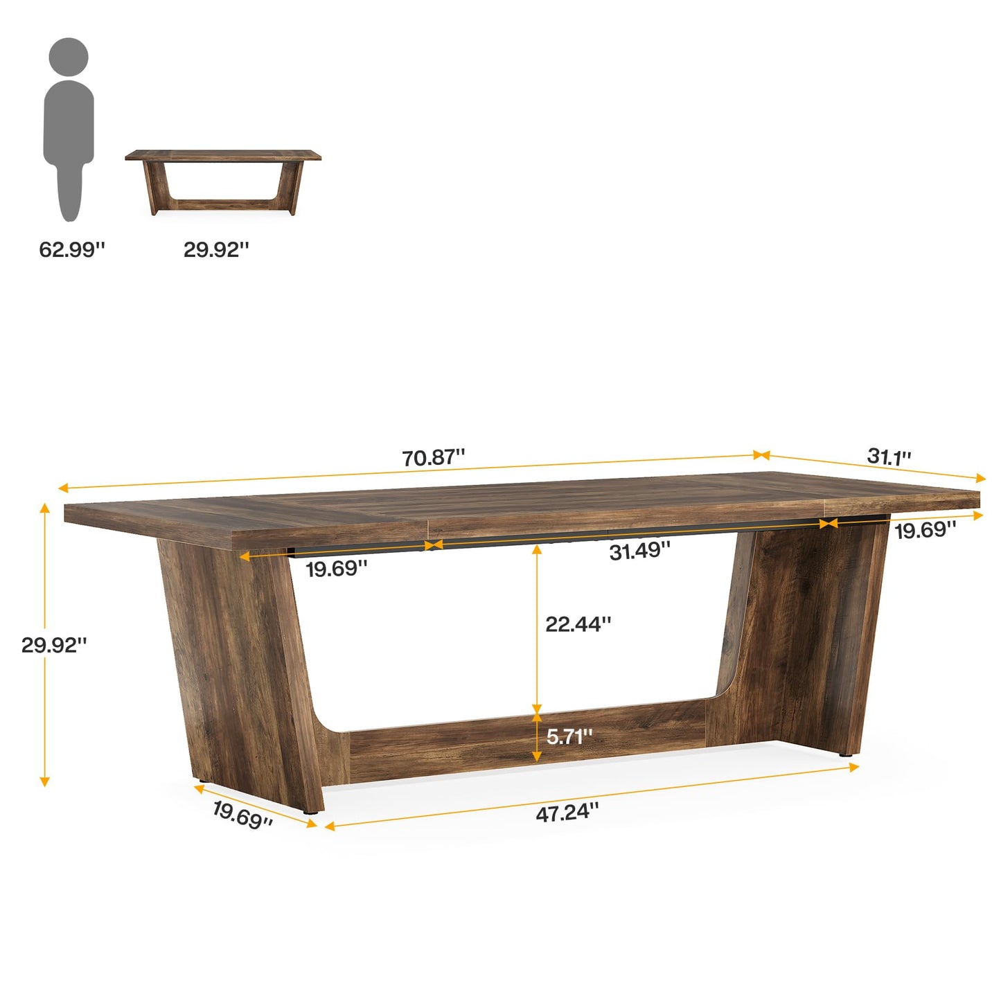Tribesigns 70.87-Inch Executive Desk, Large Wood Desk for Home Office, Rustic Study Writing Table with Heavy-Duty Pedestal, Extra Long Business Workstation