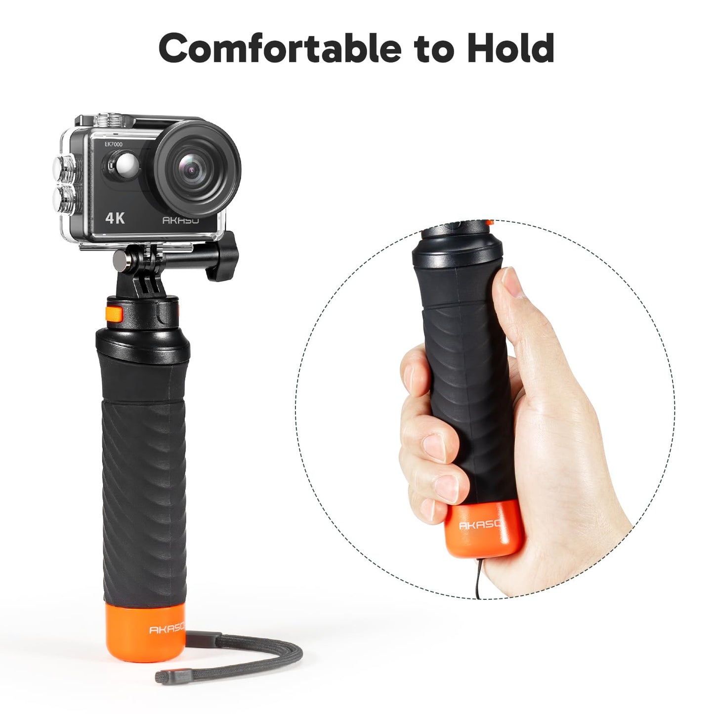 AKASO EK7000 4K30fps 20MP Action Camera EIS Ultra HD 131FT Waterproof Underwater Camera with Waterproof Floating Hand Grip Bundle and Carrying Case Helmet Accessories Kit Bundle