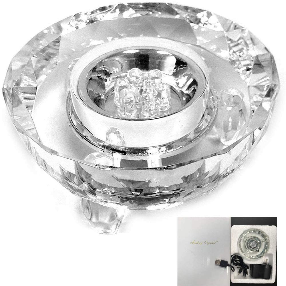 Amlong Crystal 7 LED Colored Lights Illuminated Round Crystal Display Stand