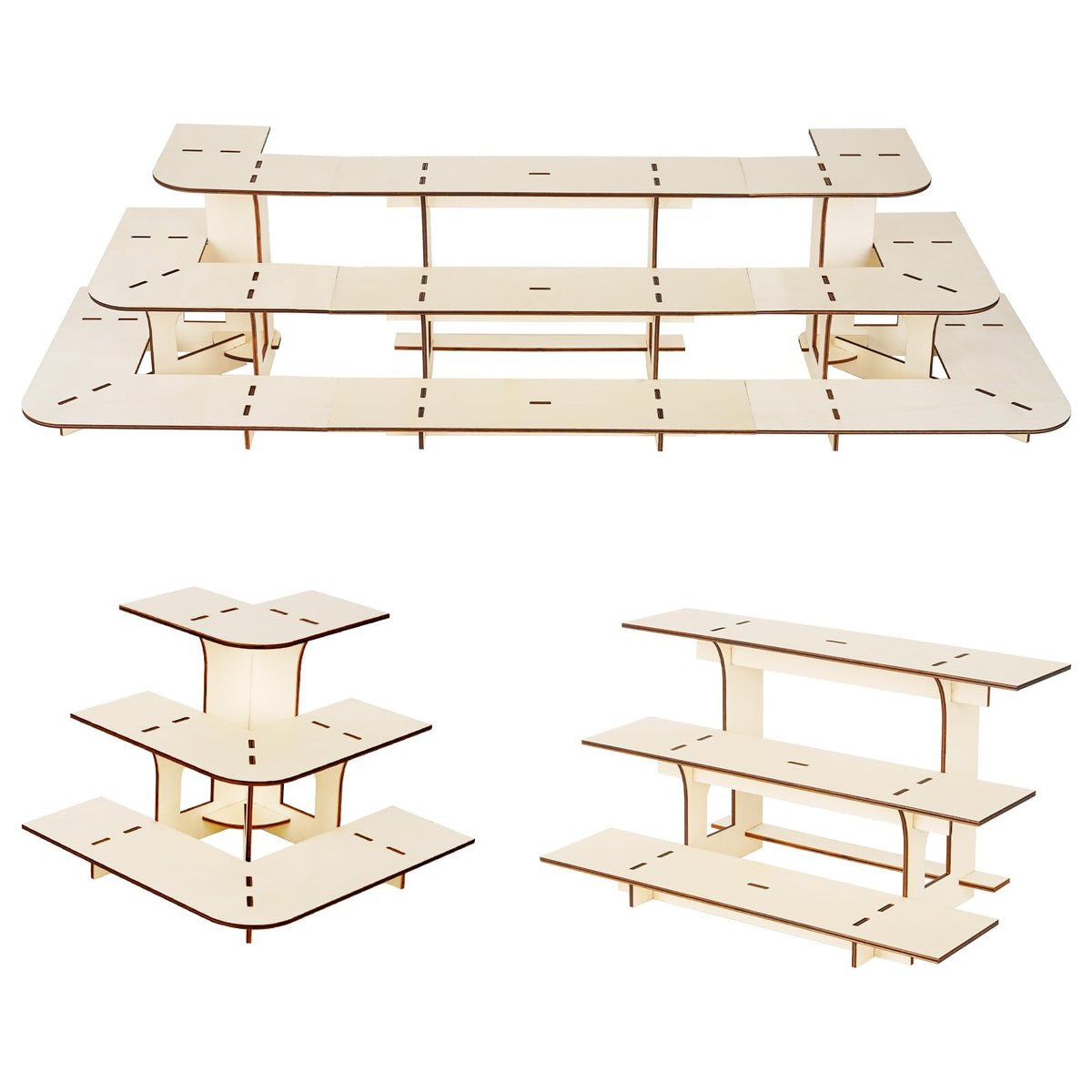 Flenpptly Retail Display Shelves Display Stand Retail Table Wooden 3 Tiers Display Rack Portable Shelf Rack for Retail Counter Top Craft Shows Farmers Market Tradeshows (2 Corner+1 Straight)