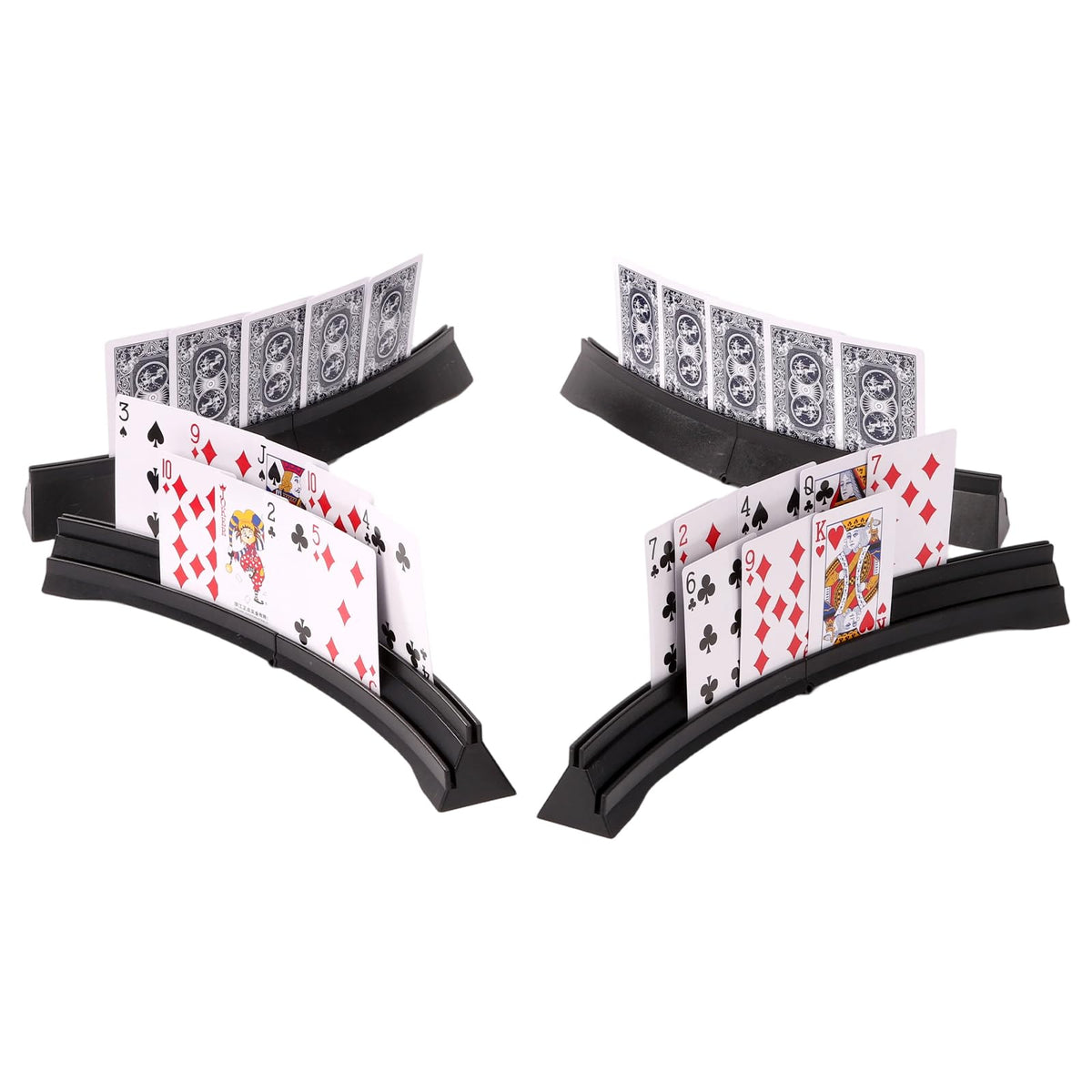 GHERPTE Stackable Card Holder, Double Layered Playing Card Holder Organizer Tray, 4 Pack Storage Case for Seniors, Adults, Arthritis Patients and Kids (Black)