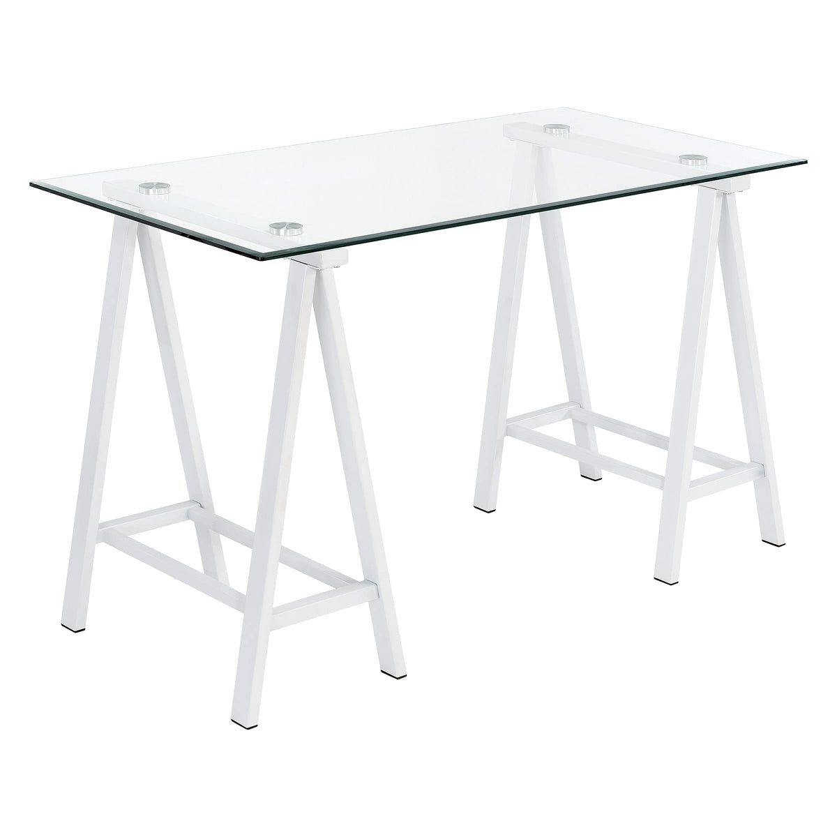 OSP Home Furnishings Middleton 47 Inch Desk with Clear Beveled Glass Top, White Base
