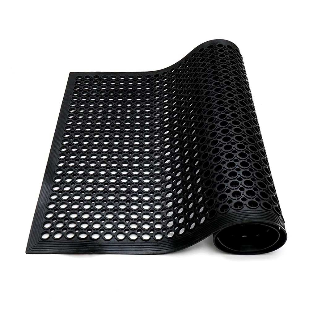 Anti-Fatigue Rubber Floor Mat - NANBOWANG Commercial Grade Grease Resistant Non-Slip Recycle Tyre Floor Mats for Restaurant Kitchen Bar Garden Outdoor Wet Area (36"x 60") Black