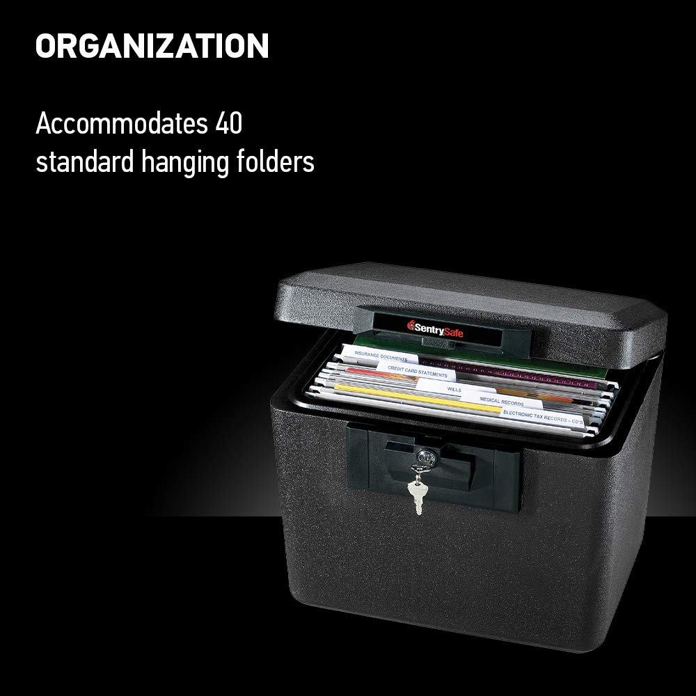 SentrySafe Black Fireproof Document Box with Key Lock, Safe Secures Files and Documents for Home or Office, 0.61 Cubic Feet, 13.6 x 15.3 x 12.1 inches, 1170
