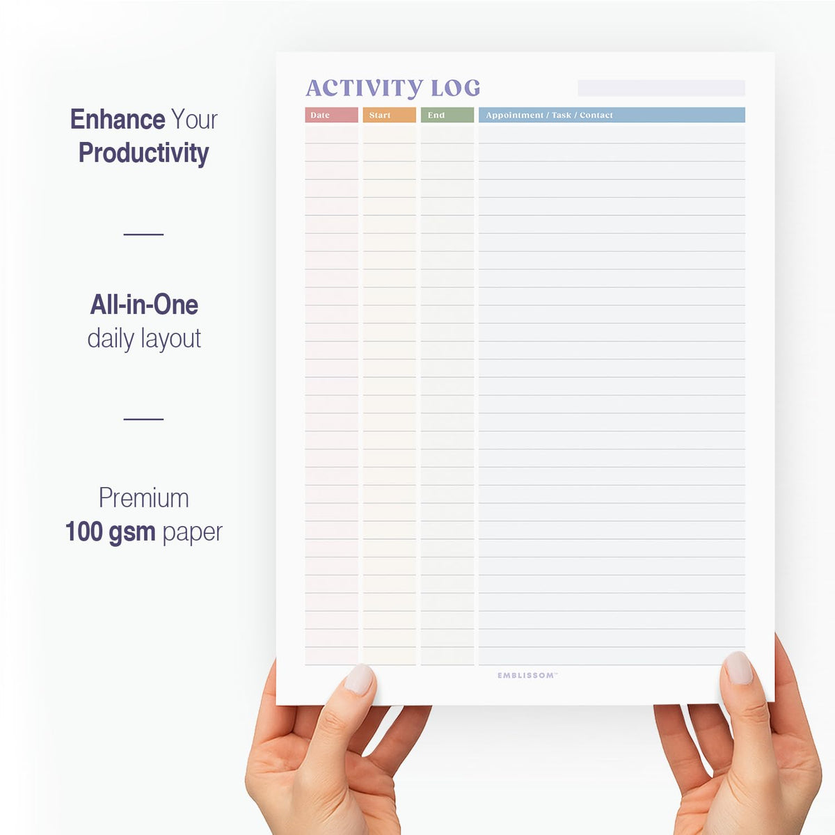 Activity Log Notepad 8.5 x 11 Tear-Off Pad – 70 Undated Sheets Office Project Productivity Planner Contact Action Appointment Task Time Hourly Tracker (White, Colorful, 1 Pack)