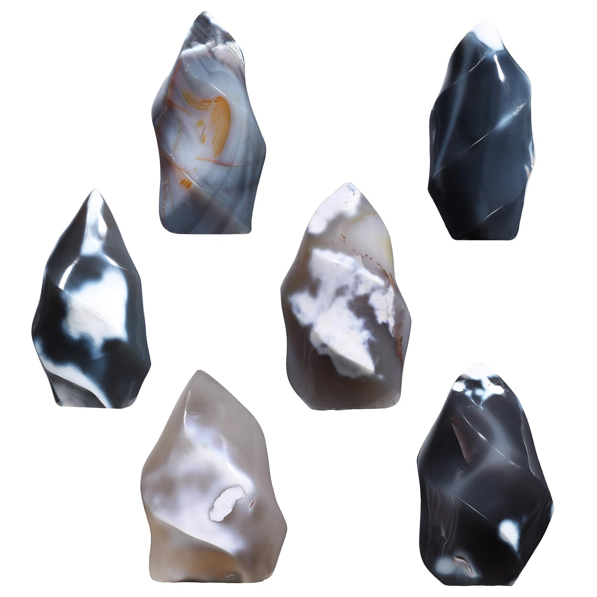 Sportmusies Natural Orca Agate Stone Flame Torch Figurine Home Office Desk Decoration, Reiki Healing Crystal Tower Statue, 3.14-5.62 inches