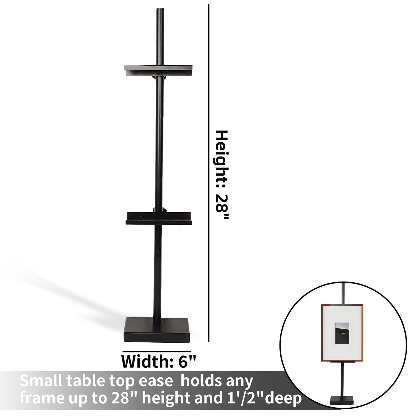 Adjustable Tabletop Easel Stand for Picture Frames & Canvas - All-Metal Display Easel with 28" Height, Table Top Frame Holder for Artwork, Photo Stand, Metal Easels for Table Display (Black) (Black)