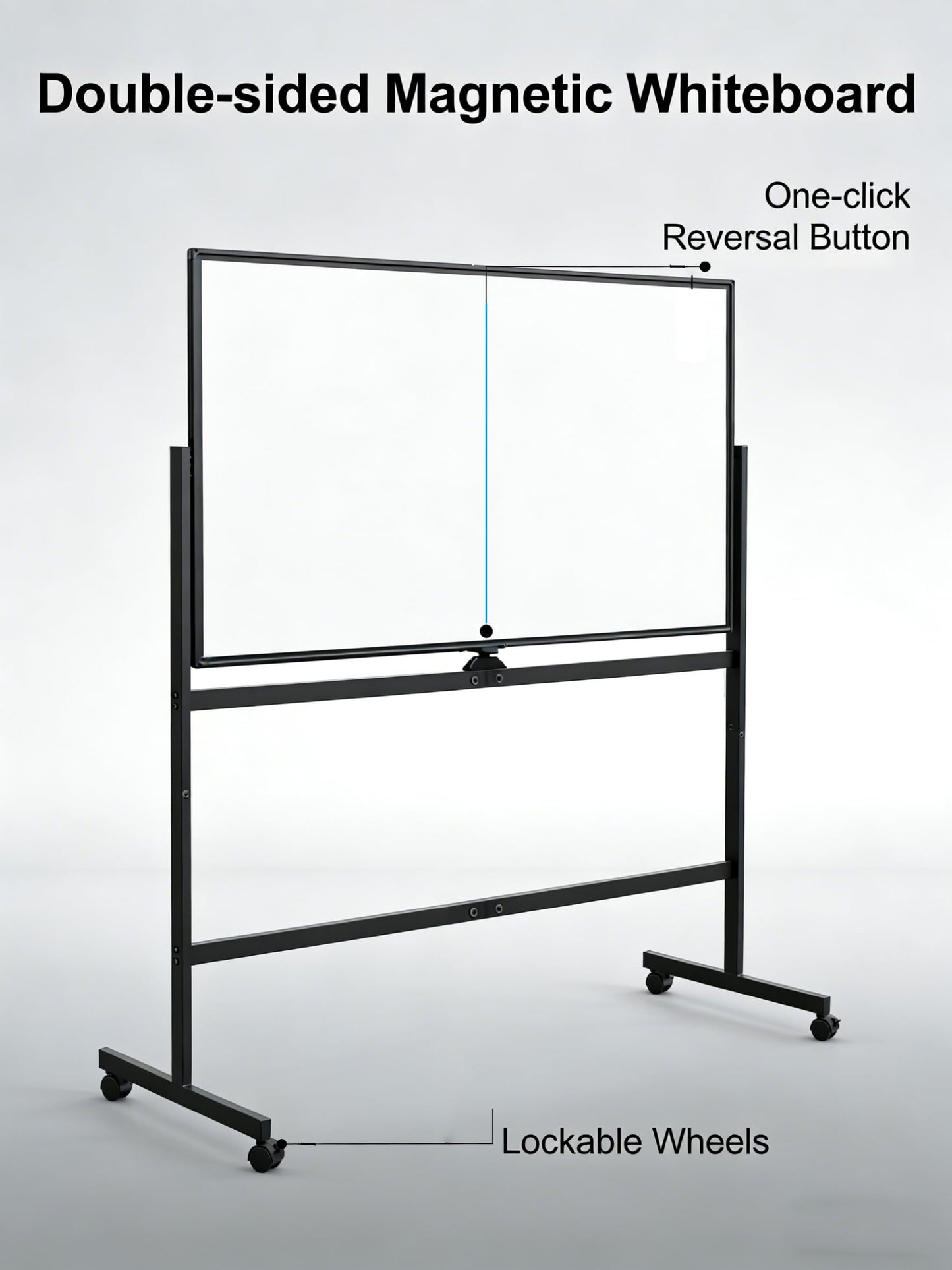 Whiteboard on Wheels, 48" x 32" Double-Sided Mobile White Board with Stand, 4' x 2.6' Portable Standing Dry Erase Board Easel with Lockable Wheels for Home Office Classroom School, Black