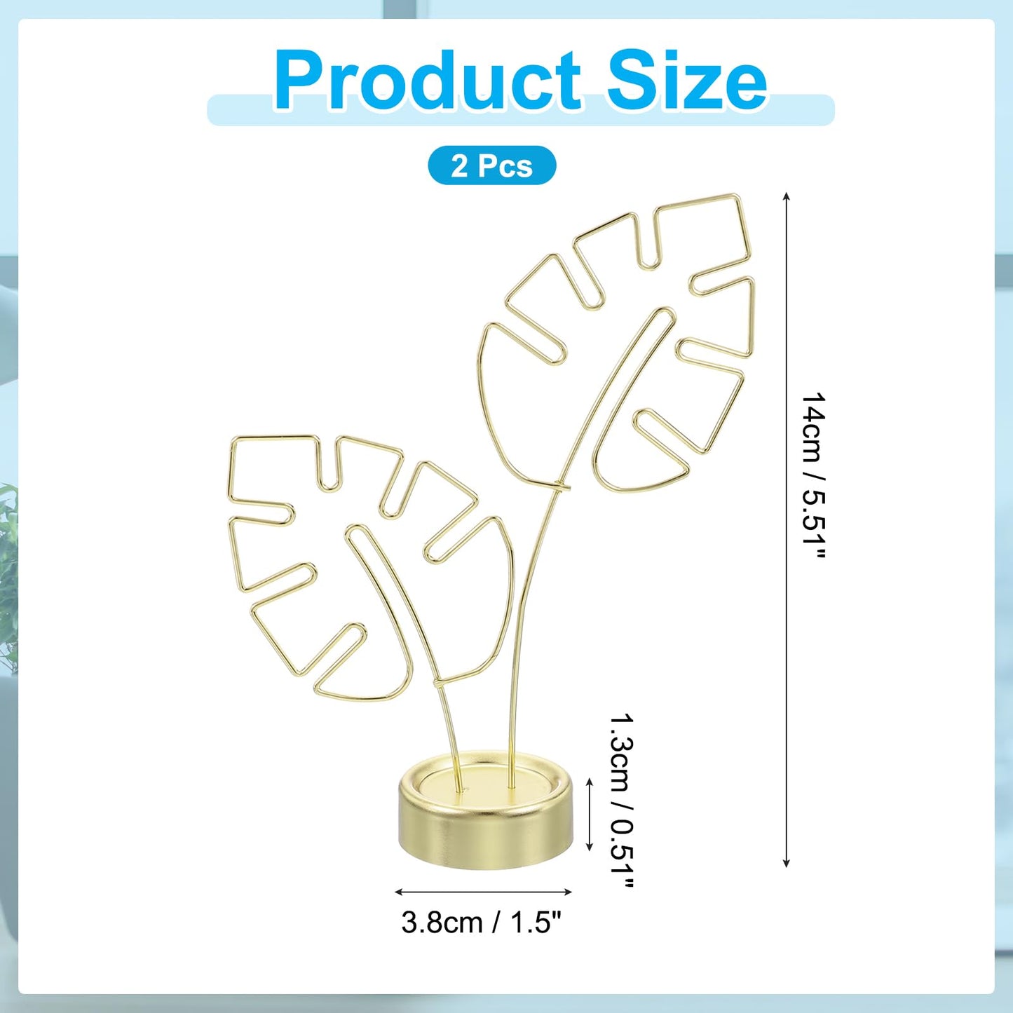 PATIKIL Monstera Memo Clip, 2 Pcs Table Card Holder Message Note Cards Display Photo Display Stand for Memo Paper Photo Wedding Desk Office Home Store Supplies, Gold Tone
