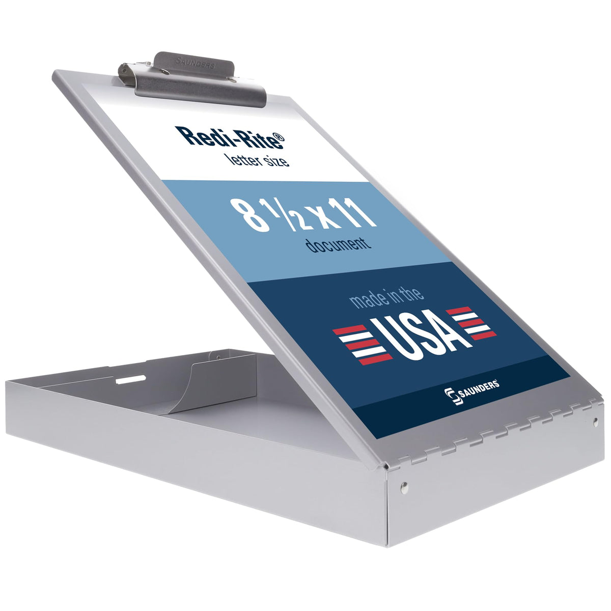 Saunders Metal Clipboard with Storage, Silver Single Layer Nursing Clipboard Folio, Letter Size Paper Organizer, Steel Clip with Self Locking Latch, Form Holder for Office, School & Work - Made in USA