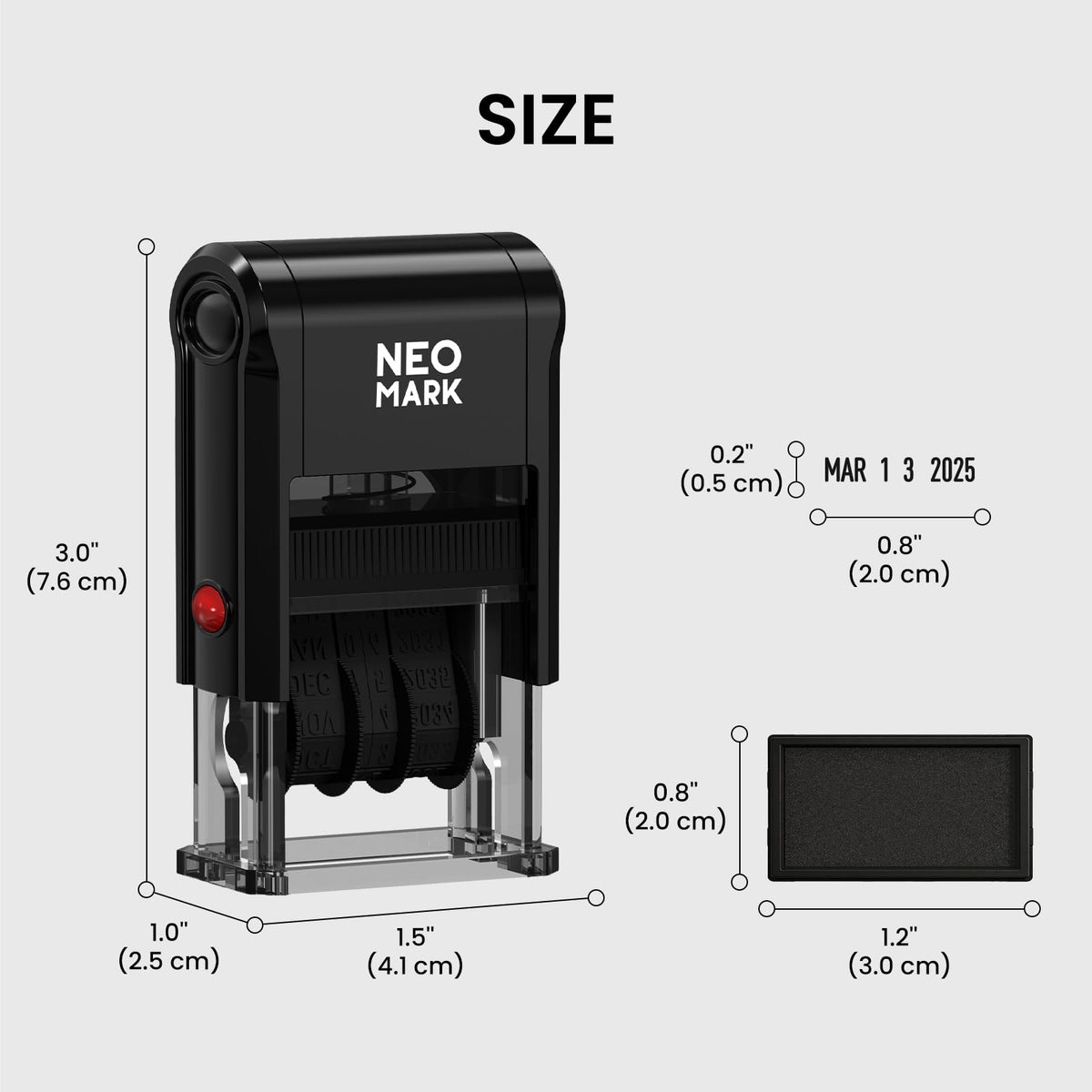NEO MARK Self-Inking Date Stamp,12-Year Adjustable Rubber Dater, Ideal for Business, Receiving, Accounting & Expiration - with an Extra Refill Ink Pad