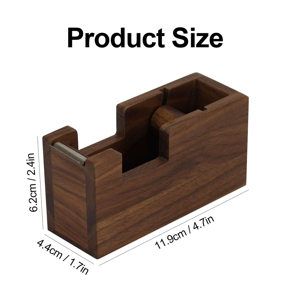 Buqoo Wood Desk Tape Dispenser Natural Walnut Wood Tape Desk Dispenser Cute Packing Tape Dispenser Sturdy and Stylish Adhesive Tape Holder for Office and Home Use (Black Walnut)