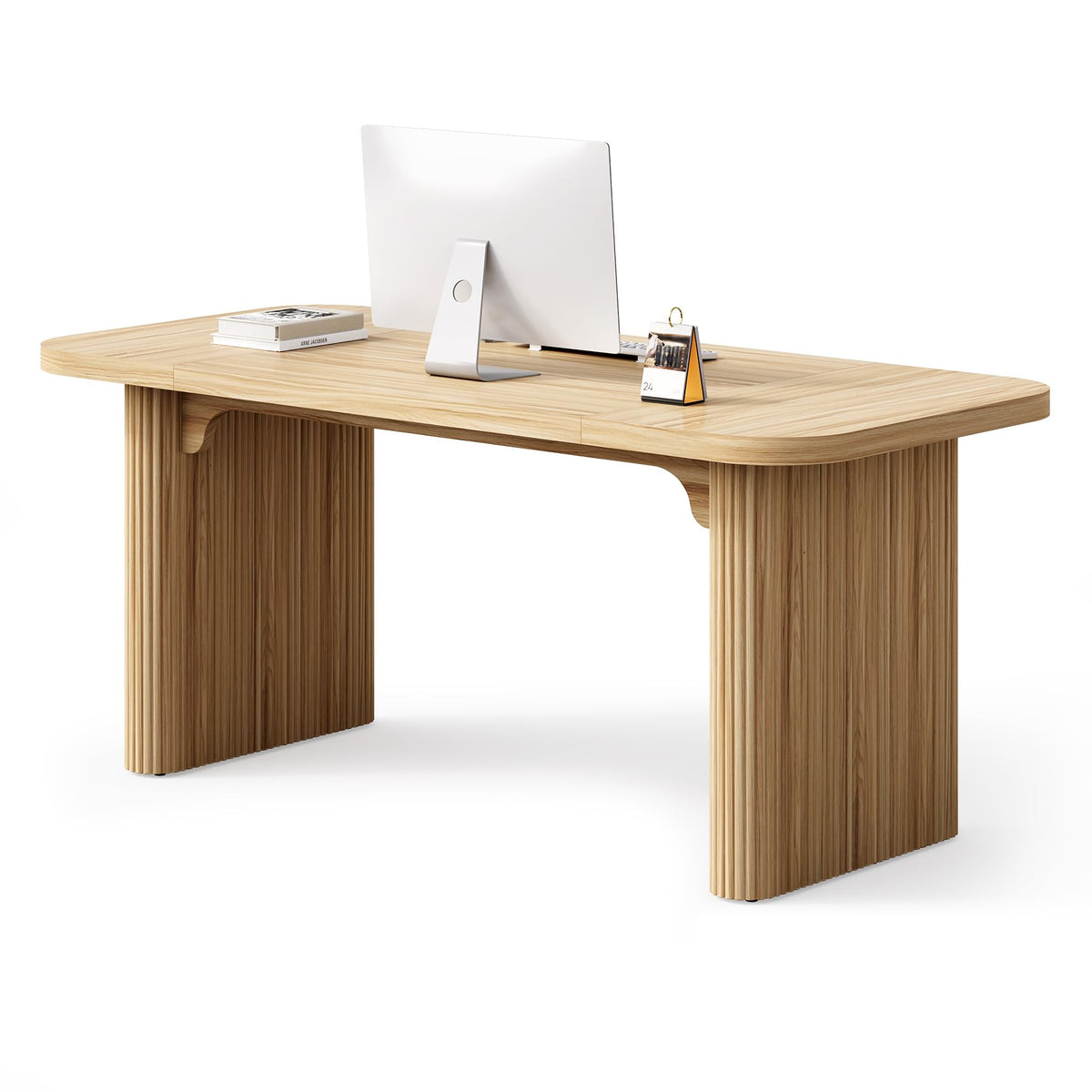 LITTLE TREE 62-Inch Home Office Computer Desk, Large Writing Desk with Textured Double Base, 5 ft Conference Meeting Seminar Table for Office