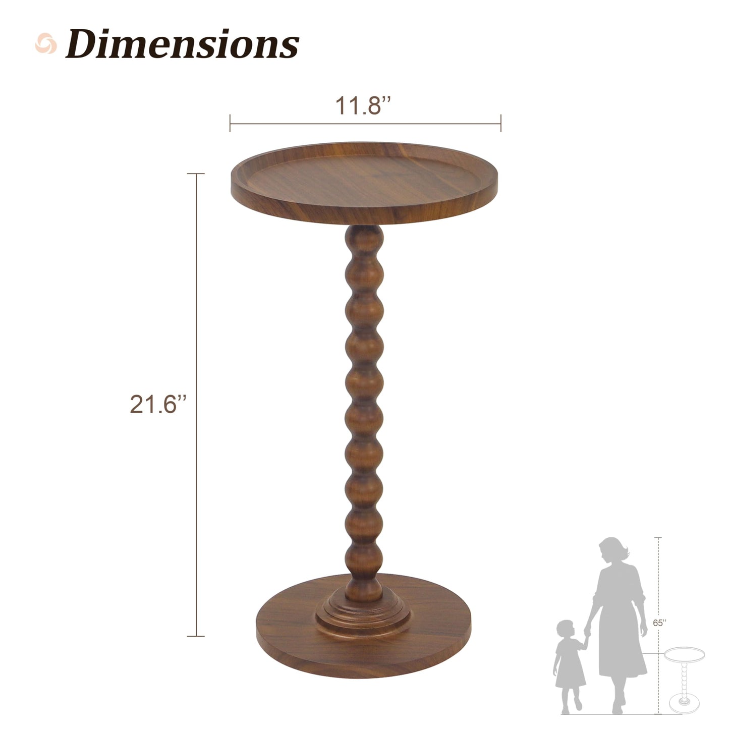 AWASEN Small Side Table, Round Drink Table for Small Spaces, Round Accent End Table Living Room, Nightstand for Bedroom, Corners, Office, Walnut Brown