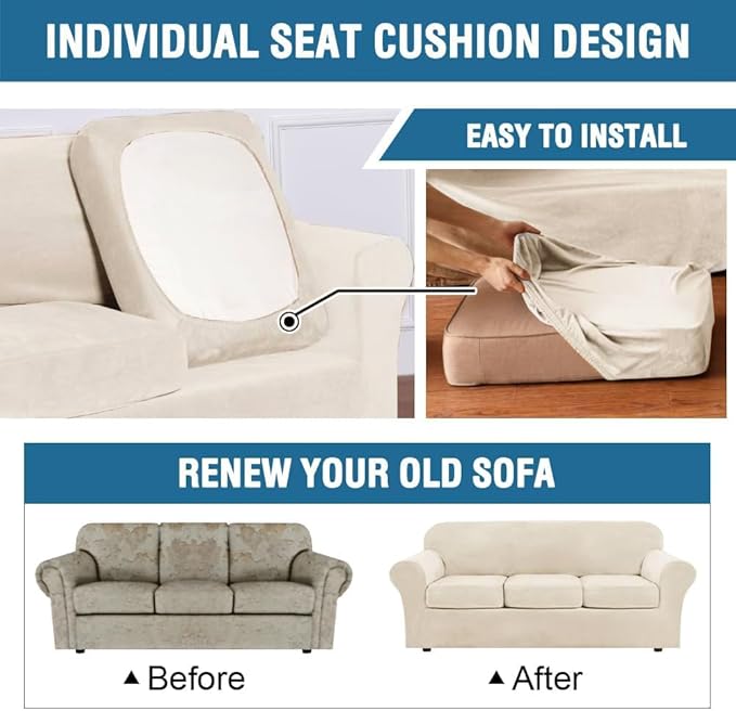 H.VERSAILTEX Modern Velvet Plush 4 Piece High Stretch Sofa Slipcover Furniture
